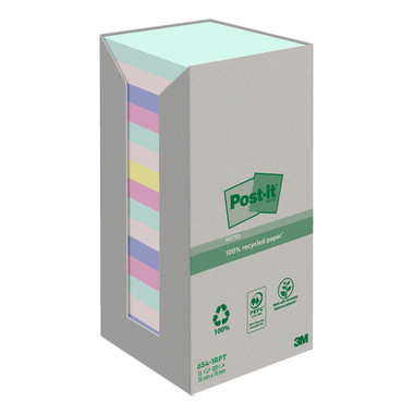 POST-IT Haftnotizen Recycling 76x76mm 654-1RPT 5-farbig, 16x100 Blatt