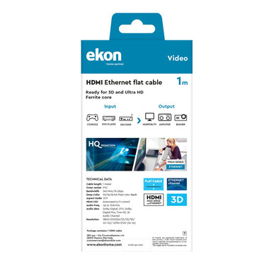 Câble plat HDMI mâle-mâle pour haute résolution | Ekon