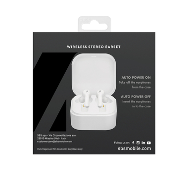 Auricolari True Wireless Stereo con microfono integrato e tasto multifunzione per gestire musica e chiamate, colore bianco