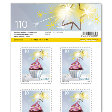 Francobolli CHF 1.10 «Auguri», Foglio da 10 francobolli Foglio «Eventi speciali», autoadesiva, senza annullo
