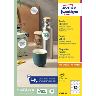 AVERY ZWECKFORM Etiquettes A4/60mm L3416-100 blanc 1200 pcs.