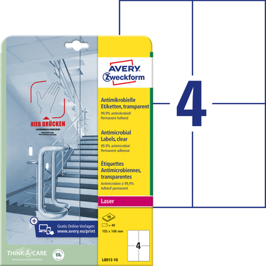 AVERY ZWECKFORM Etiketten L8013-10 Antimic. 105x148mm transp.