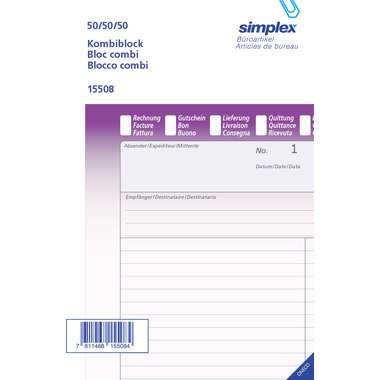 SIMPLEX Bloc combi D/F/I A5 15508 blanc 50x3 feuilles