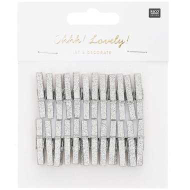 RICO DESIGN Deko-Clips Glitter 3cm 7040.30.89 silber 24 Stück