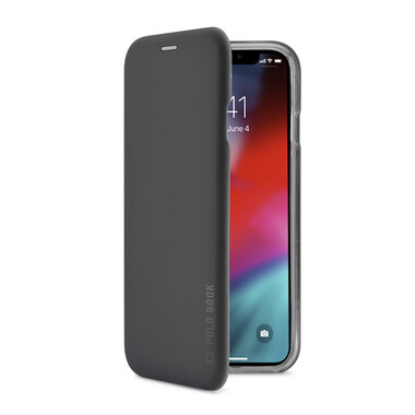 Book case with a silk touch effect, magnetic closure and card pocket, for iPhone XR, black color