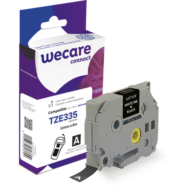 WECARE Natro, plastific. bianco/nero TZe-335WE sostit. Ptouch Tze-335 12mm