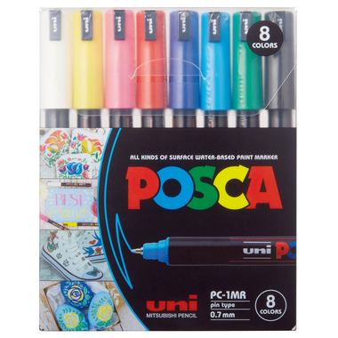 UNI-BALL Fineliner Posca 0.7mm PC-1MR 8C 8 Farben ass.