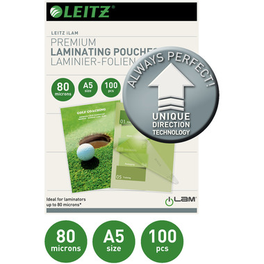 LEITZ Pochettes à plastifier A5 74920000 brillant, 80my 100 pcs.