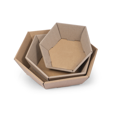 Sechseckiger Geschenkkorb mit offener Welle in braun 290x270x60mm
