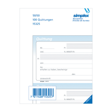 SIMPLEX Quittungen D A6 15325 weiss 50x2 Blatt