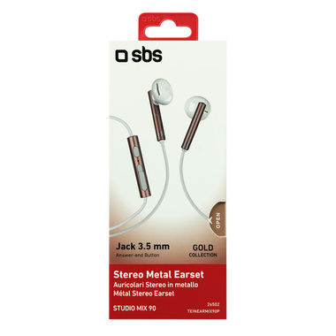 Auricolare filo stereo in-ear Metal Studio Mix 90, con tasto risposta e controllo volume, Colore Bianco Rosa