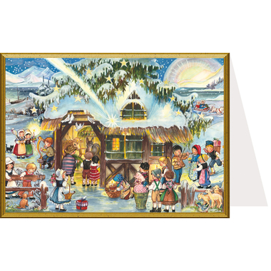 SELLMER Weihnachtskarte 9900 99258 Buntes Treiben am Stall