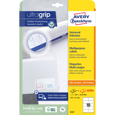 AVERY ZWECKFORM Etichette universale 105x57mm 6137 bianco 30 fogli