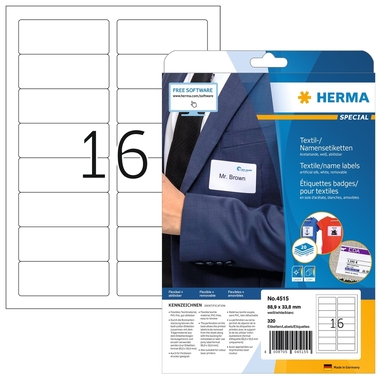 HERMA Etichette p.badges 88,9x33,8mm 4515 bianco 320 pz./20 fogli