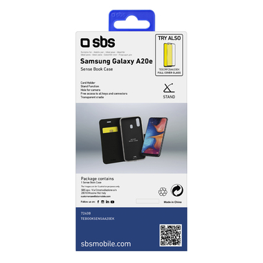 Black book-style case with credit card slot and stand function for Samsung Galaxy A20e