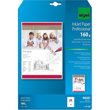 SIGEL InkJet Paper A4 IP186 160g,matt, blanc 25 feuilles
