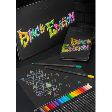 FABER-CASTELL Farbstifte Black Edition 116413 12 Farben, Metalletui