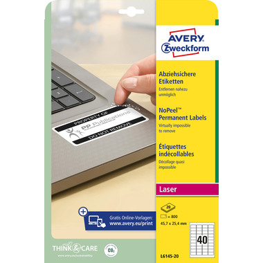 AVERY ZWECKFORM Etichette 45,7×25,4mm L6145-20 non perm. 800 pezzi