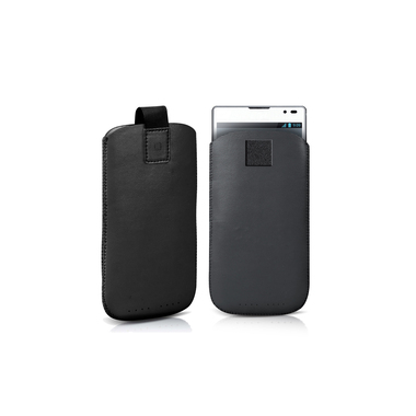 Custodia pouch in ecopelle con laccio estrattore, colore nero