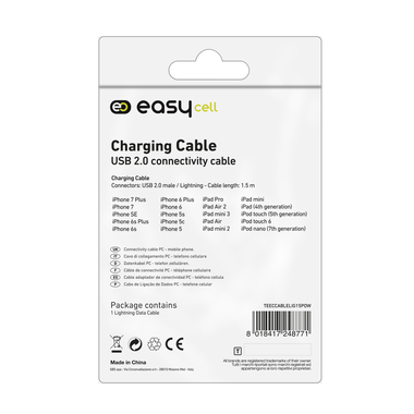 Cavo per la ricarica, la sincronizzazione ed il trasferimento dati con connettori USB 2.0 e Lightning, lunghezza 1,5 m