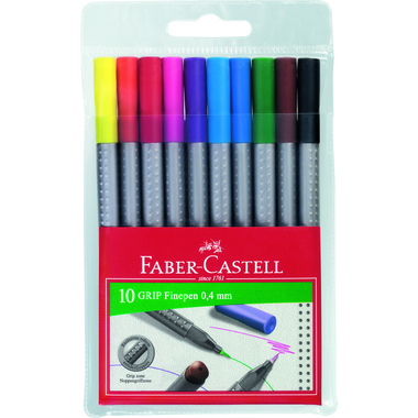 FABER-CASTELL Grip Finepen 0,4mm 151610 10 colori, astuccio