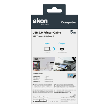 USB type A-B male printer cable | Ekon