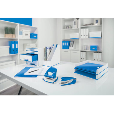 LEITZ Perforateur/Agrafeuse WOW 5095-10-36 bleu, Bundle 30 feuilles