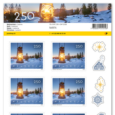 Francobolli CHF 2.50 «Lanterna», Foglio da 10 francobolli Foglio «Natale», autoadesiva, senza annullo
