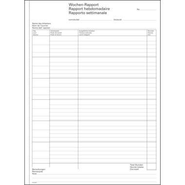 FAVORIT Wochen-Rapporte D/F/I A4 9301 OK Durchschreibepapier 50x2 Blatt