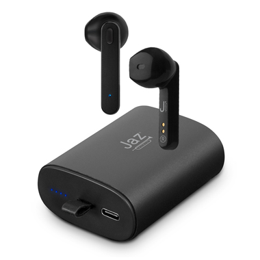 V.5.0 wireless stereo earphones with multifunctional buttons and metal charging base, 400mAh, featuring Type-C input