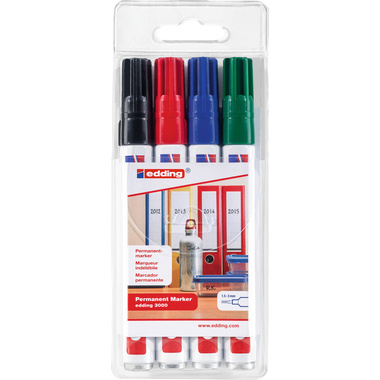 EDDING Permanent Marker 3000 1.5-3mm 3000-E4 4 Farben ass.
