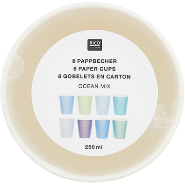 RICO DESIGN Pappbecher 250ml 401003 Ozean Mix 8 Stück