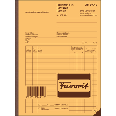 FAVORIT Factures D/F/I A5 8211 OK bleu/blanc 50x2 feuilles