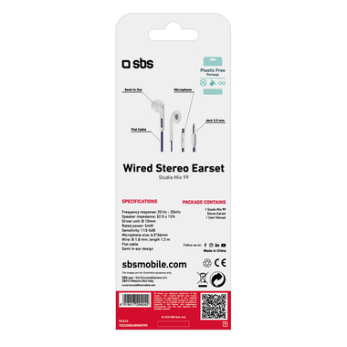 Auricolari stereo semi in-ear con cavo piatto, jack da 3,5mm e microfono integrato, in confezione plastic free