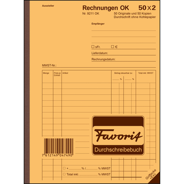 FAVORIT Blocco formulario fattura A5 9211 OK carta autocopiante 50x2 fogli
