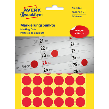 AVERY ZWECKFORM Marquer des points 18mm 3374Z rouge 1056 pcs.