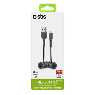 Cable for transferring data and charging with USB 2.0 and Micro USB connectors, length from 17 to 50 cm