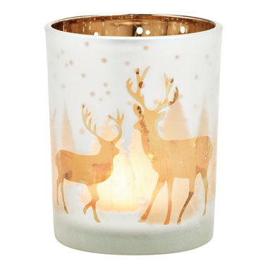 ROOST Windlicht Hirsch 10032924 weiss, gold 10x12x10cm