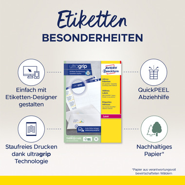 AVERY ZWECKFORM Etiquettes adress. 99,1x38,1mm L7163-250 blanc 3500 pcs./250 flls.