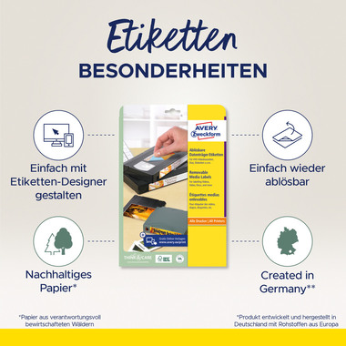 AVERY ZWECKFORM Etichette Video 78,7x46,6mm L4742REV-25 bianco,non-perm. 300pz./25fl.