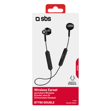 Auricolari stereo semi in-ear con tecnologia wireless V5.0, chiusura magnetica, microfono integrato, controller tasti, 2 gommini con archetto inclusi