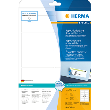 HERMA Etichette SPECIAL 96x50.8mm 4349 bianco,non-perm. 250 pz./25 f.