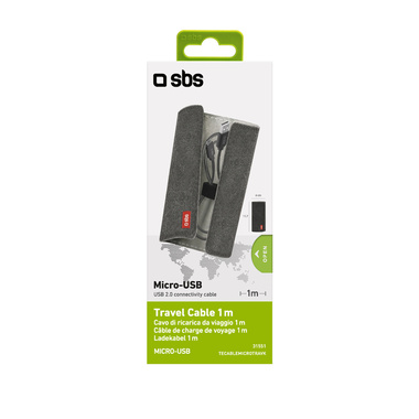 A 1 metre long charging cable with USB 2.0 and Micro-USB outputs, black color