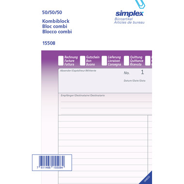 SIMPLEX Bloc combi D/F/I A5 15508 blanc 50x3 feuilles