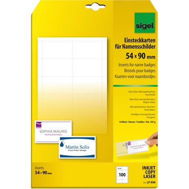SIGEL Porte-nom LP898 54x90mm 100 pcs.