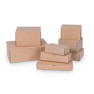 Cardboard hinged lid box in brown 275x275x140mm