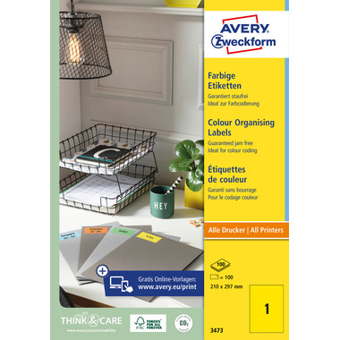 AVERY ZWECKFORM Etiquettes A4 3473 jaune 100 pcs.