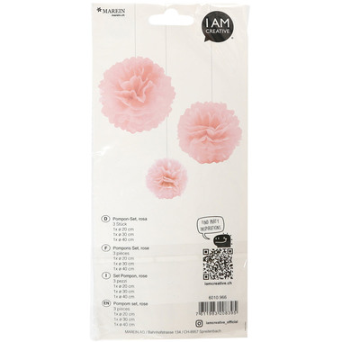 I AM CREATIVE Pompon Set, rosa,20,30,40cm 6010.966 3 Stück
