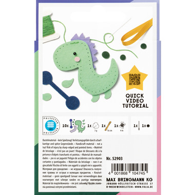 FOLIA Mini Filzinies 52903 Dinosaurier 12-teilig