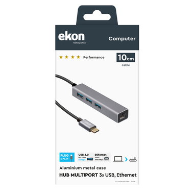 HUB multiport avec câble USB-C et port Ethernet RJ45 | Ekon